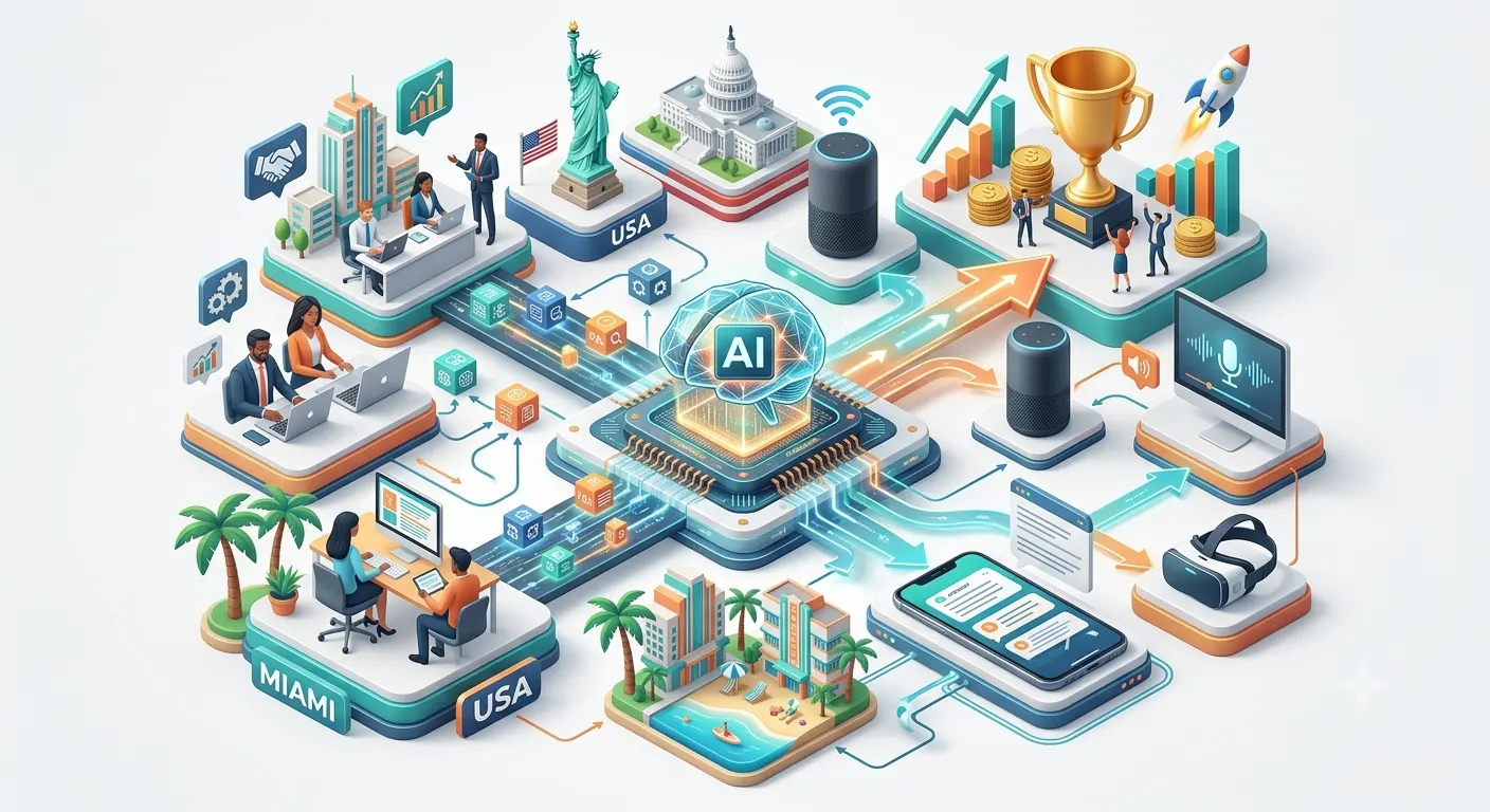 Answer Engine Optimization strategy diagram for Miami and USA businesses
